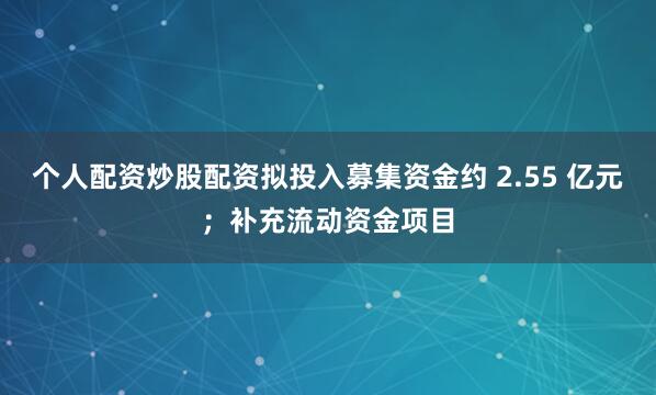 个人配资炒股配资拟投入募集资金约 2.55 亿元；补充流动资金项目